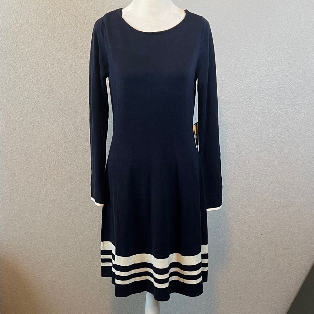 Jessica Howard Long Sleeve Sweater Dress Blue/White Size Small NWT